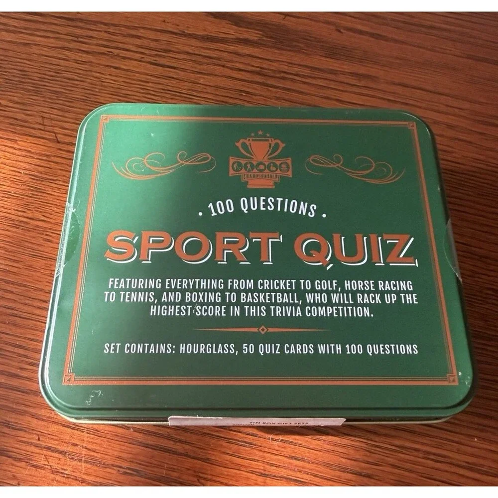 SPORT QUIZ 100 QUESTIONS SET IN TIN CONTAINS 50 CARDS 100 TRIVIA QUESTIONS